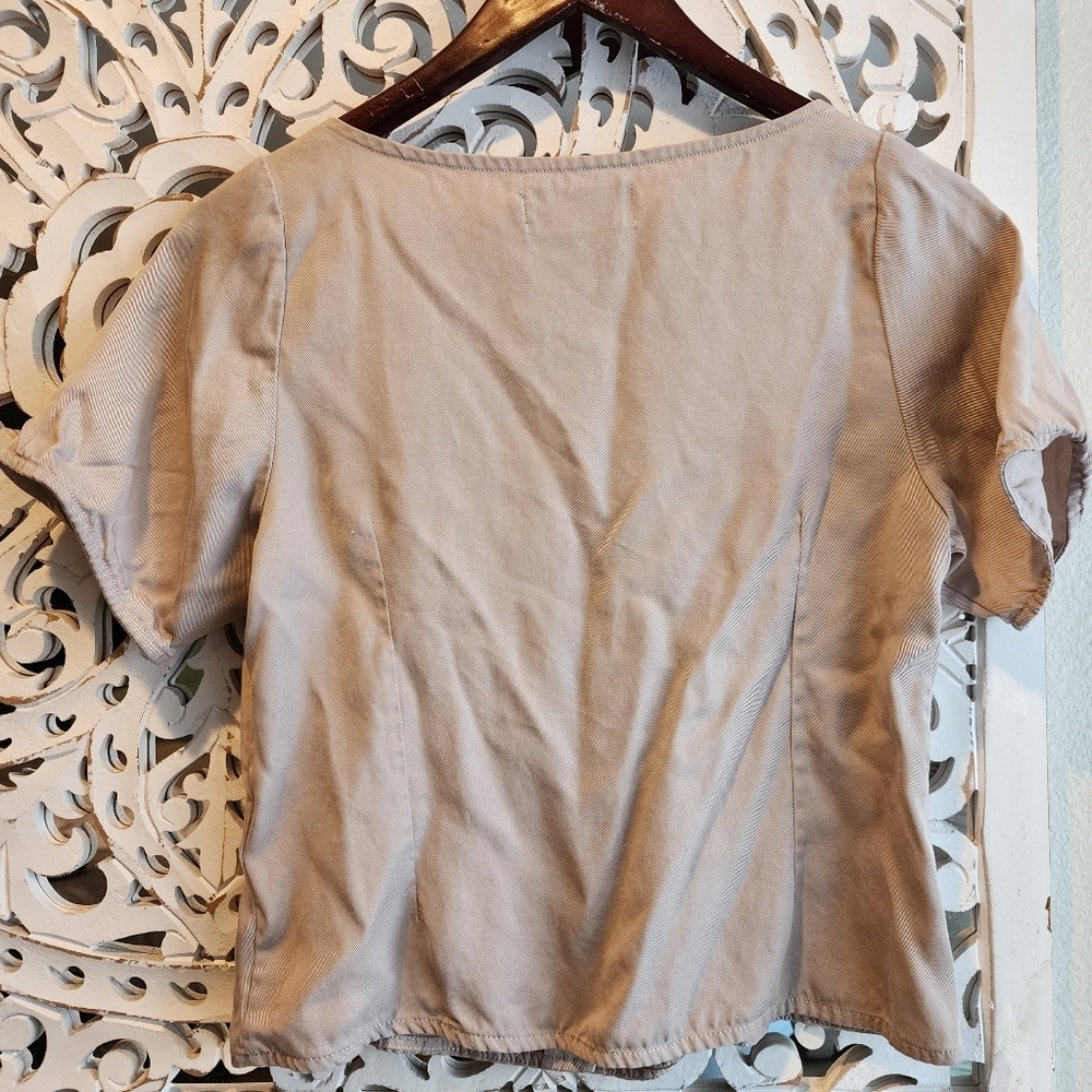 RITA ROW CHIARA TOP SHORT SLEEVES FRONT BUTTON SQUARE NECK CROP TOP SZ MEDIUM - Picture 9 of 10